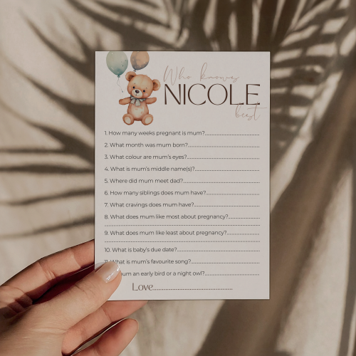 Personalised Teddy Bear Who Knows Mum Best Game Cards - Image 2